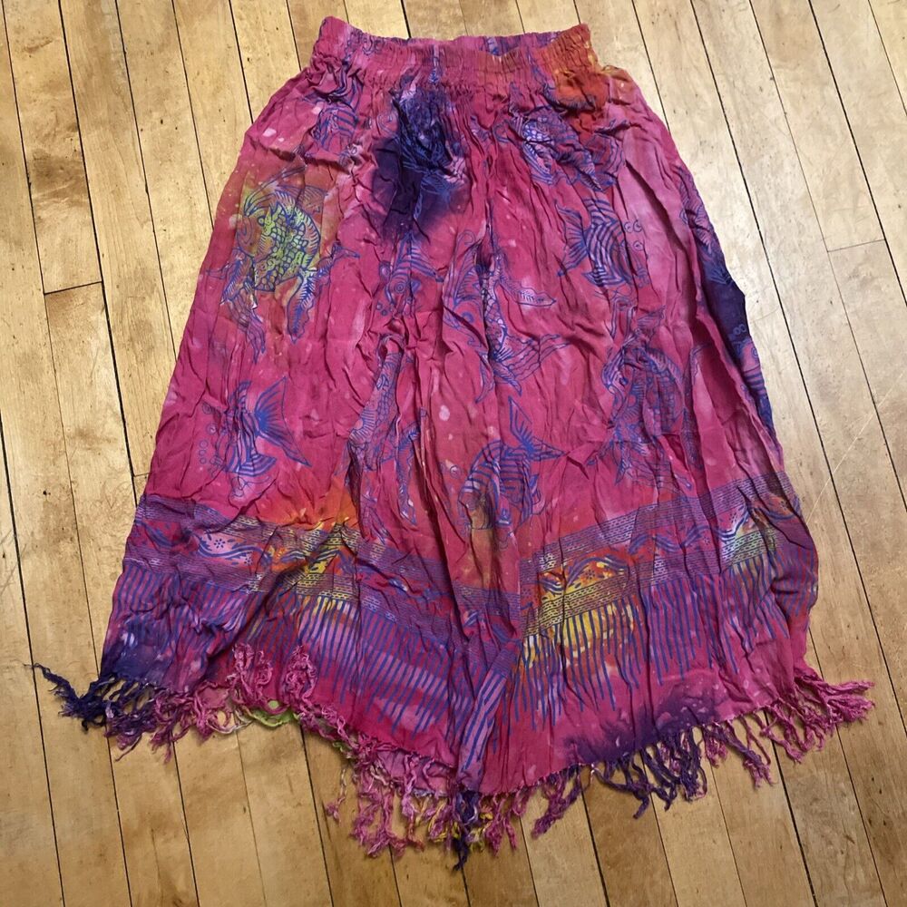 Utopia By Charlie Girl Skort Made In USA Tassels Tie Dye Fish Stretch S/M